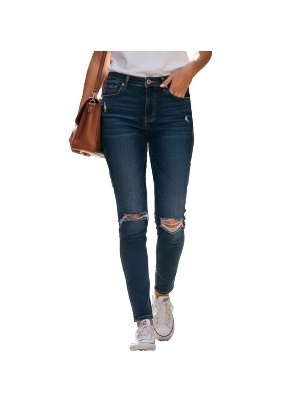 Carmar Women's Distressed Skinny Stretch Dark Wash Jeans Size 25